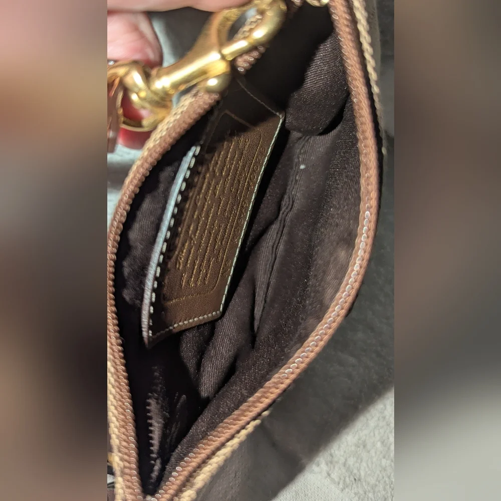 Coach Brown and Tan Signature Wristlet. 40028